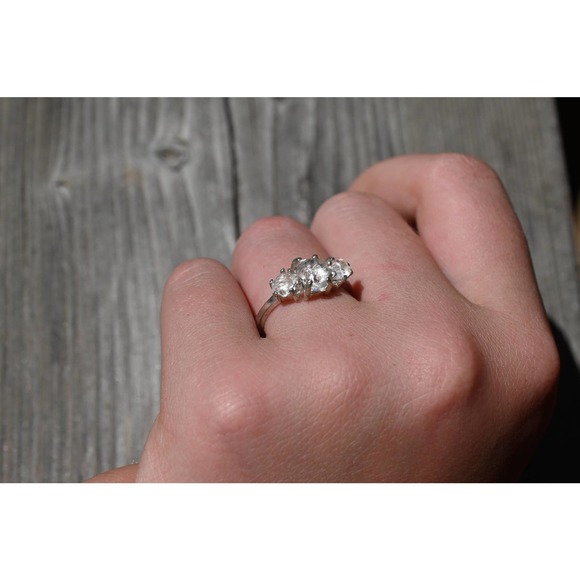 Three Stone Raw Diamond Engagement Ring, Rough Diamond Wedding Band, Uni… - Picture 4 of 7